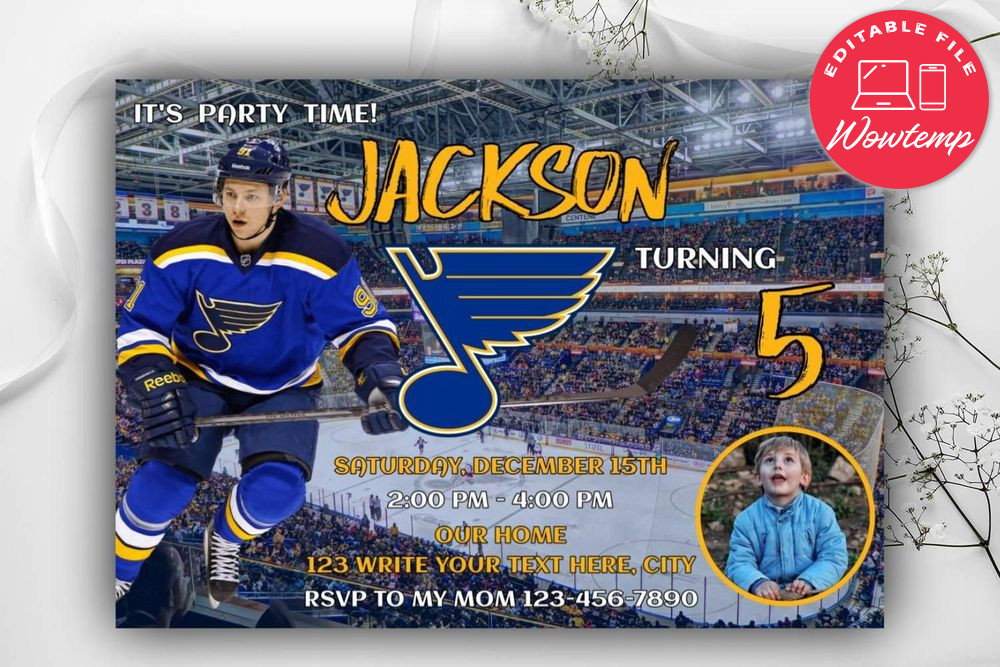 St. Louis Blues Birthday Flyer Template to Print at Home Instant Download