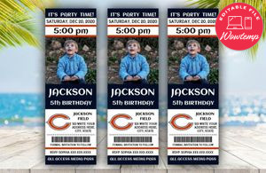 Printable Chicago Bears Birthday Ticket With Photo Invitation Instant Download