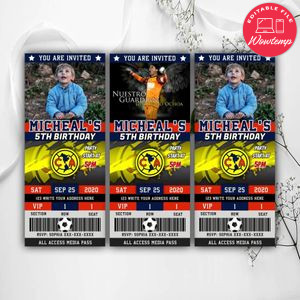 Printable Club America Birthday Ticket Invitations Instant Download