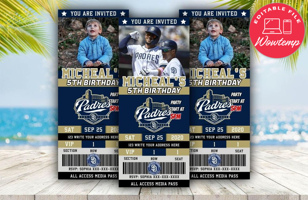 San Diego Padres Baseball Ticket Birthday Editable Templates Instant Download