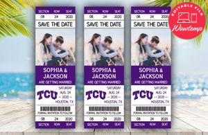 Editable TCU Horned Frogs Save The Date Wedding Engagement Announcement Ticket Invitation Instant Download