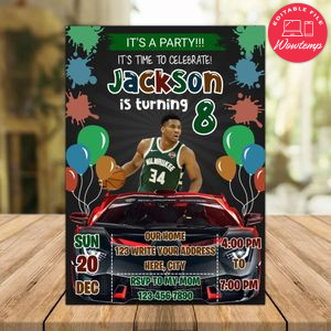 Giannis Antetokounmpo Milwaukee Bucks Drive By Birthday Parade Invitation Printable Instant Download