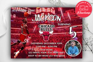 Chicago Bulls Birthday Invitation Template to Print at Home Instant Download