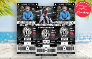Editable Cristiano Ronaldo Juventus Birthday Ticket Invites Instant Download
