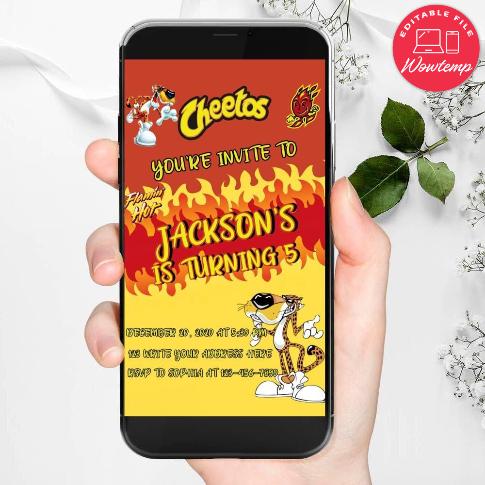 Electronic Flamin Hot Cheetos Electronic Invite Birthday Flyer Instant Download