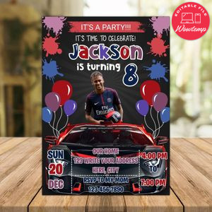 Neymar Paris Saint Germain Drive By Birthday Parade Invitation Printable Instant Download