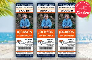 Printable Denver Broncos Birthday Ticket With Photo Invitation Instant Download