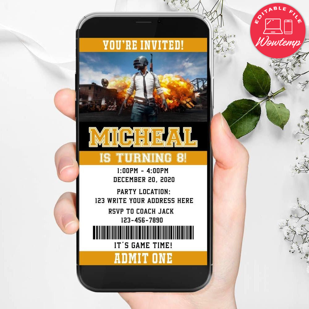 Electronic Playerunknown's Battlegrounds Electronic Invite Birthday Flyer Instant Download