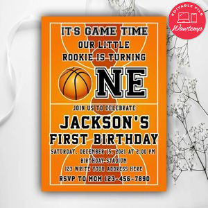 Basketball First Birthday Invitation Instant Download