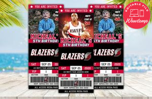Editable Portland Trail Blazers Birthday Ticket Party Invitations Instant Download