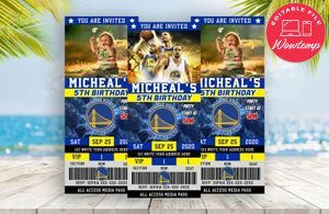 Editable Golden State Warriors Basketball Birthday Ticket Invitations Instant Download
