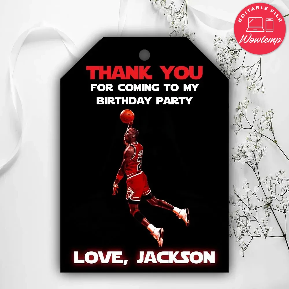 Printable Jordan Birthday Thank You Tags Instant Download | Wowtemp