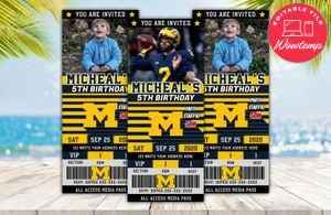 Editable Michigan Wolverines Football Birthday Ticket Invitations Instant Download