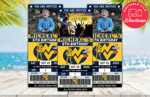 Editable West Virginia Mountaineers Birthday Ticket Party Invitations Instant Download