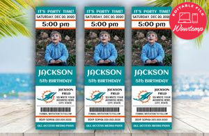 Printable Miami Dolphins Birthday Ticket With Photo Invitation Instant Download
