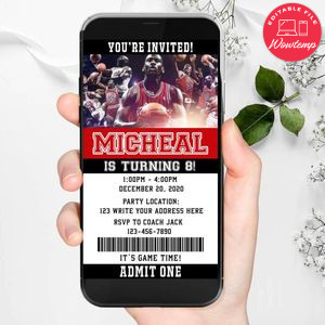 Electronic Michael Jordan Jordan Ticket Electronic Invite Birthday Invitations Instant Download