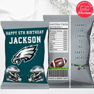 Printable Philadelphia Eagles Birthday Chip Bags Instant Download