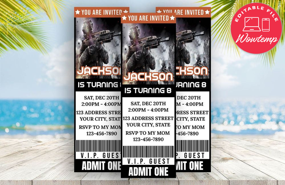 Editable Call of Duty Ticket Birthday Flyer 4 Instant Download
