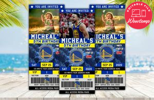 Editable Stephen Curry Golden State Warriors Basketball Birthday Ticket Invites Instant Download
