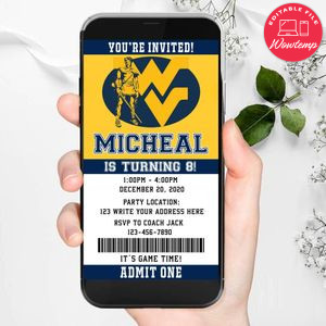 Electronic West Virginia Mountaineers Ticket Electronic Invite Birthday Invites Instant Download