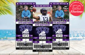 Editable TCU Horned Frogs Birthday Ticket Invitations Instant Download