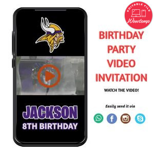 Minnesota Vikings Birthday Video Invitation Digital Template Customizable Instant Download