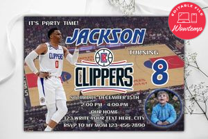 LA Clippers Birthday Flyer Template to Print at Home Instant Download