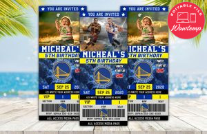 Editable Stephen Curry Golden State Warriors Basketball Birthday Ticket Invitations Instant Download