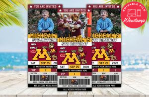 Minnesota Golden Gophers Ticket Birthday Editable Templates Instant Download