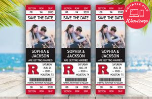 Rutgers Scarlet Knight Save The Date Wedding Engagement Announcement Ticket Invitation Instant Download