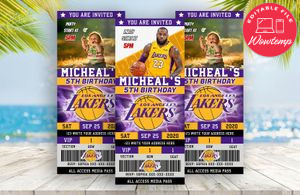 Editable Los Angeles Lakers Birthday Ticket Invitations Instant Download