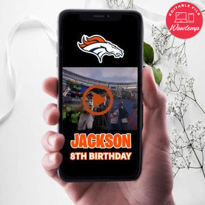 Denver Broncos Birthday Video Invitation Digital Template Customizable Instant Download
