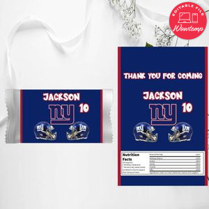 New York Giants Candy Bar Wrapper Digital File Printable Instant Download