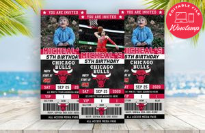 Editable Chicago Bulls Birthday Ticket Invitations Instant Download