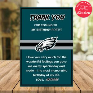 Philadelphia Eagles Thank you card Template to Print at Home Instant Download