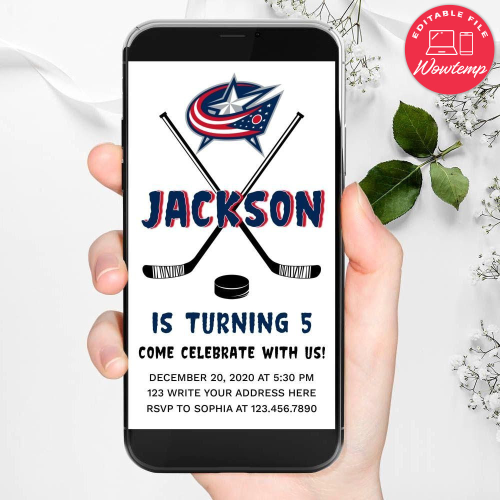 Electronic Columbus Blue Jackets Electronic Invite Birthday Flyer Template Instant Download