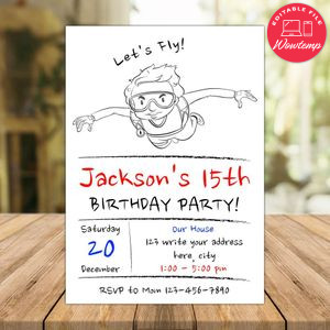 Skydiving Birthday Invitation, iFly Birthday Invitation Instant Download
