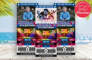Editable Lionel Messi Barcelona FC Party Ticket Invitation Instant Download