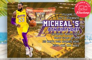 Editable Los Angeles Lakers Digital Party Invitation Invite Instant Download