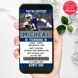 Electronic Ezekial Elliot Dallas Cowboys Ticket Electronic Invite Birthday Invites Instant Download