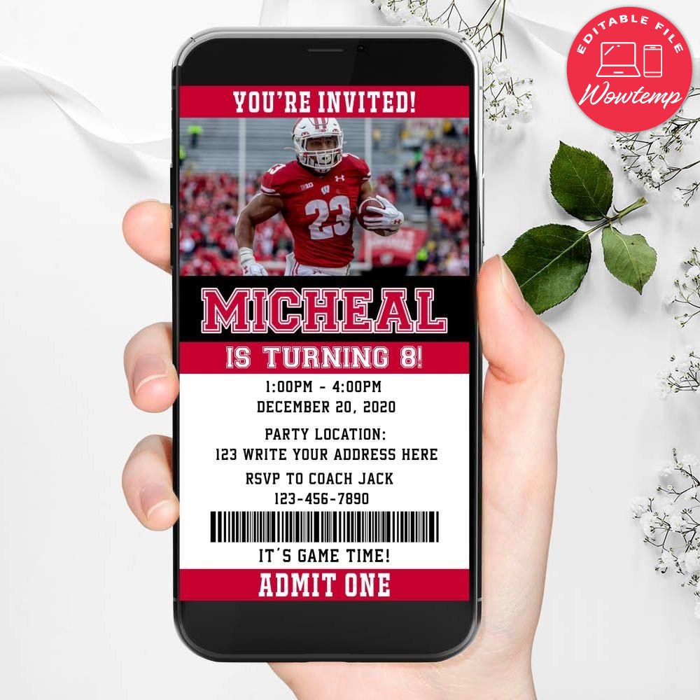 Electronic Wisconsin Badgers Electronic Invite Birthday Invitations Instant Download
