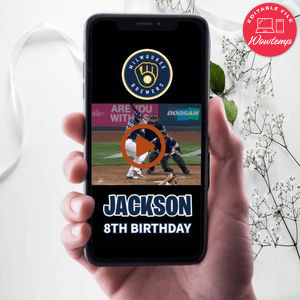 Milwaukee Brewers Birthday Video Invitation Digital Template Customizable Instant Download
