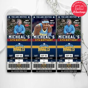 Printable Carmelo Anthony Denver Nuggets Birthday Ticket Invitations Instant Download