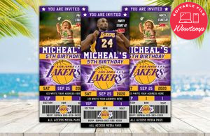 Editable Kobe Bryant Los Angeles Lakers Birthday Ticket Invitations Instant Download