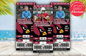Editable Arizona Cardinals Birthday Ticket Invitations Instant Download