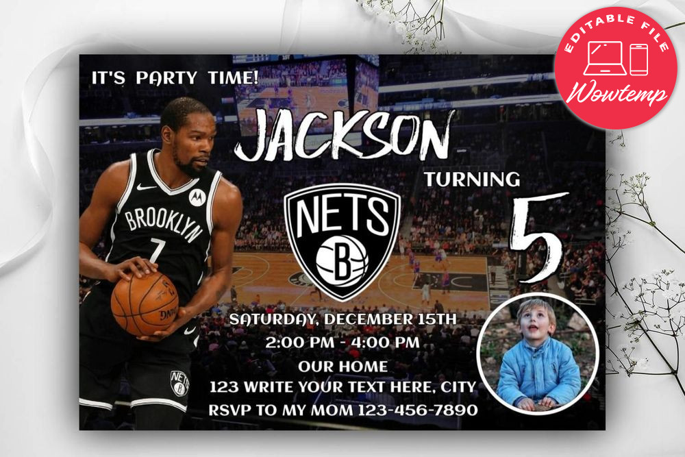 Brooklyn Nets Birthday Flyer Template to Print at Home Instant Download