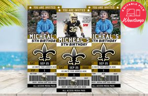 Editable New Orleans Saints Birthday Ticket Party Invitations Instant Download