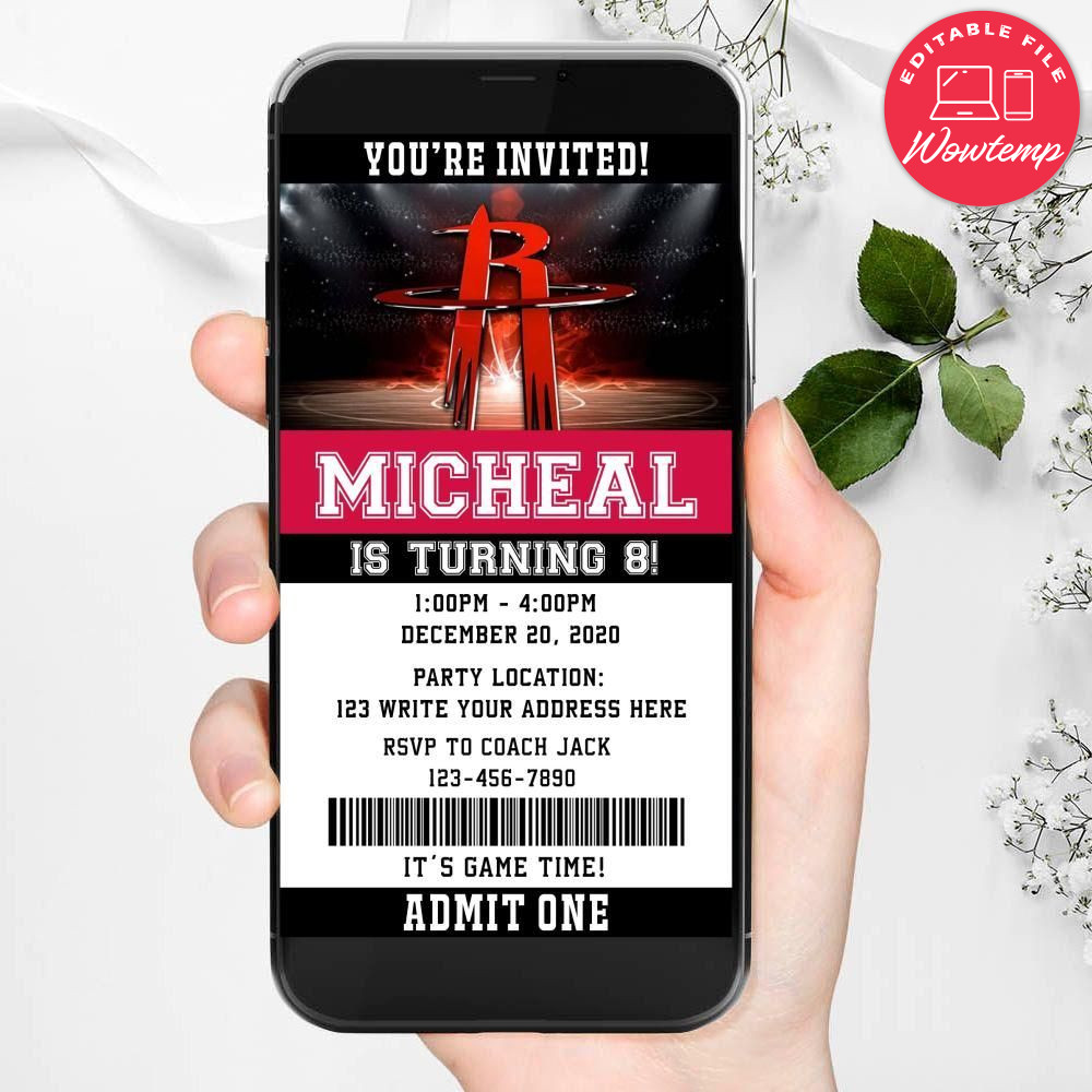 Electronic Westbrook Houston Rockets Ticket Electronic Invite Birthday Flyer Instant Download