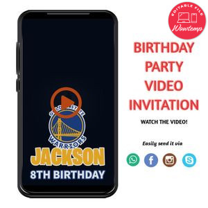 Golden State Warriors Birthday Video Invitation Digital Template Customizable Instant Download