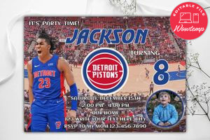 Detroit Pistons Birthday Invitation Template to Print at Home Instant Download